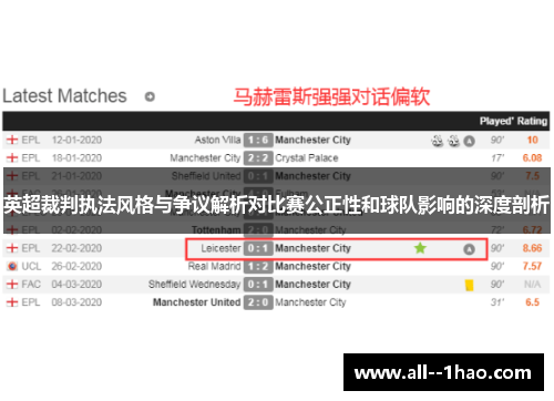 英超裁判执法风格与争议解析对比赛公正性和球队影响的深度剖析